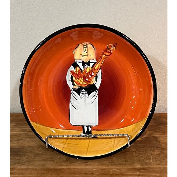 Certified International Tracy Flickinger Whimsical Waiter Bowl Bistro Chef Theme - Picture 2 of 14